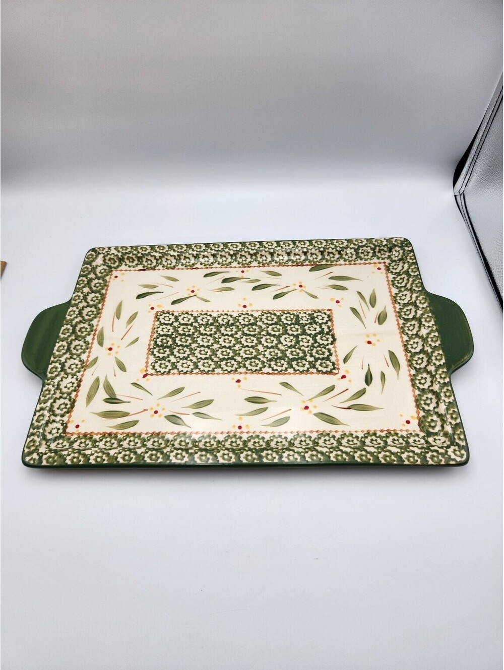 Temp-tations by Tara Old World Green Floral Rectangular Serving Platter Tray -H3